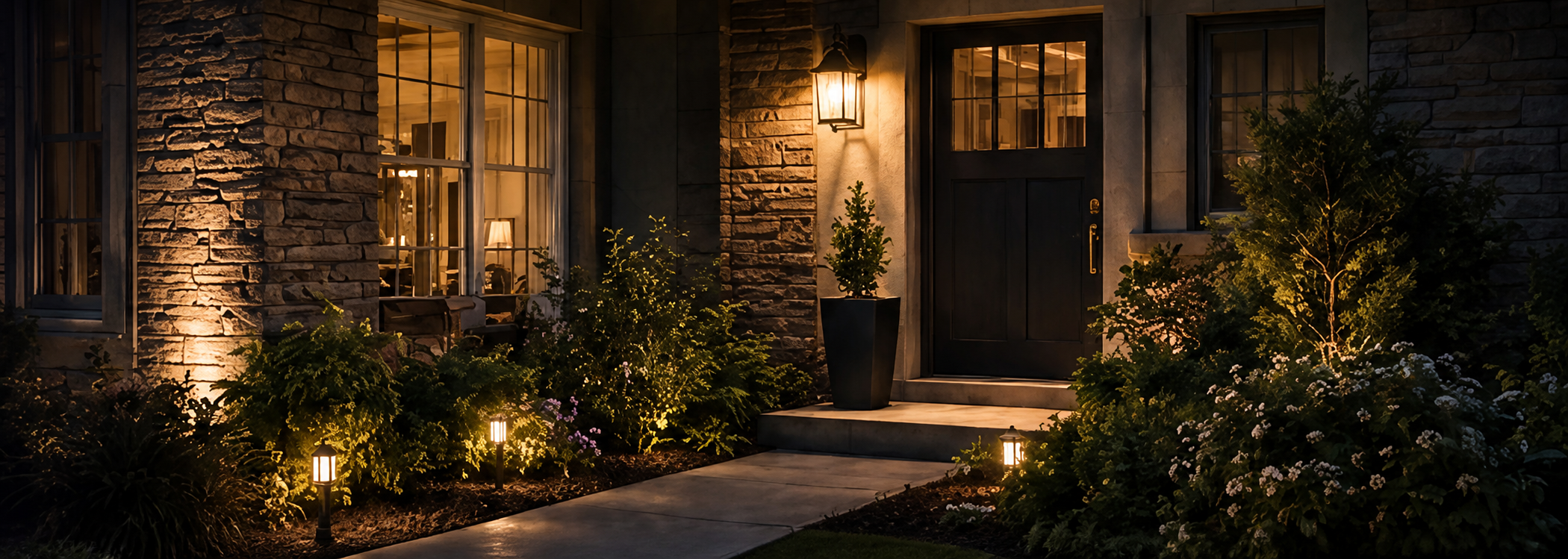 Residential exterior at night